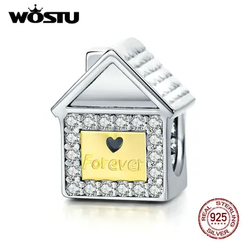 

WOSTU Real 925 Sterling Silver Family Home Beads House Charms Pendant Fit Original Bracelet & Bangles Jewelry Making CQC1330