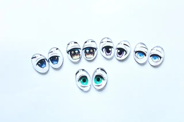 5pairs/lot  exclusive design 10x14mm 13x18mm 18x25mm oval glass cartoon  eyes flat back for kids toy diy --style option 2