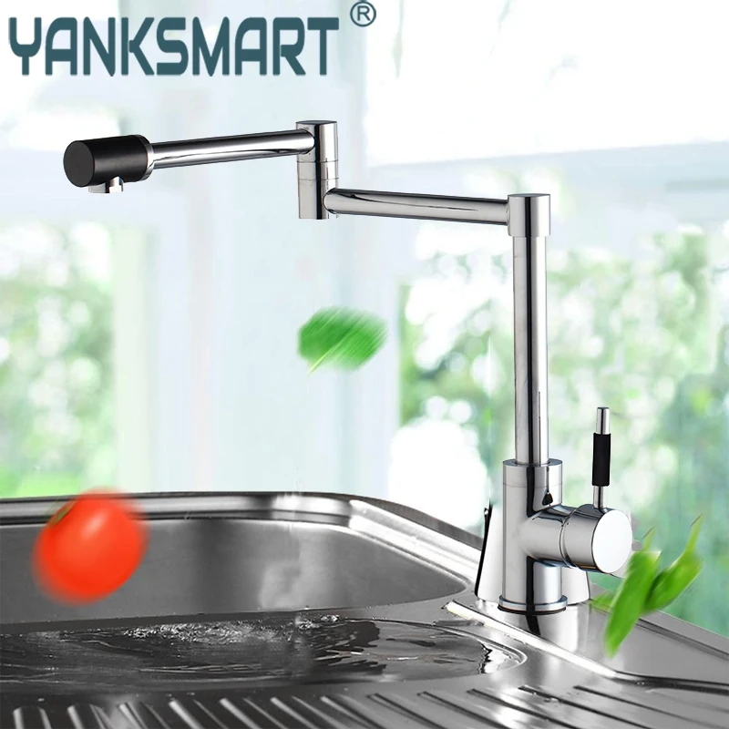 

Кухонный Смеситель YANKSMART, складной хромированный кран на раковину с вращением, для горячей и холодной воды, одна ручка