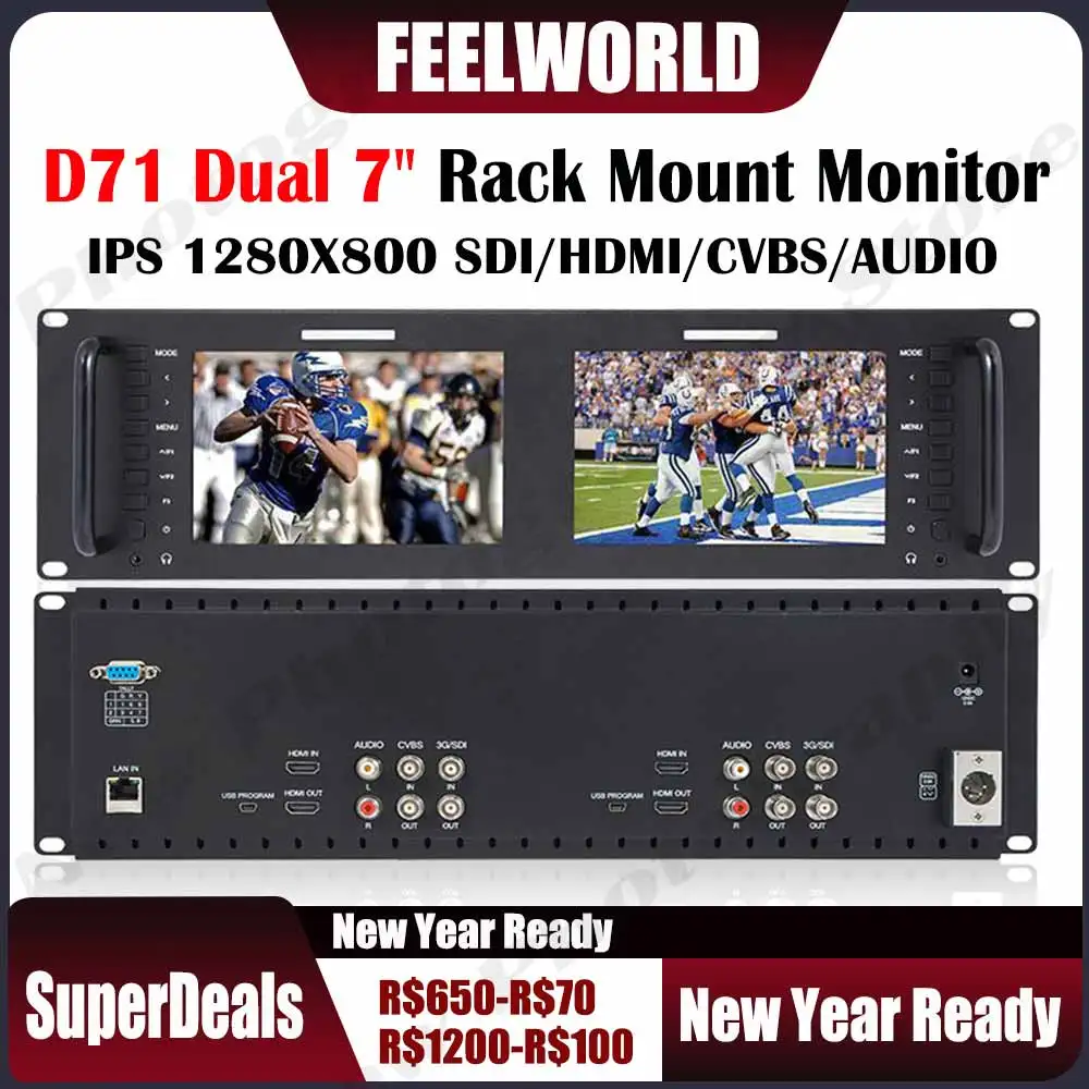 Монитор Feelworld D71 Dual 7 дюймов 3RU IPS 1280x800 широковещательный с креплением на стойке и