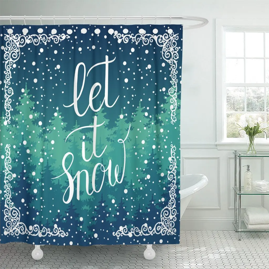 Let It Snow Рождество зимние праздники пейзаж с ручной надписью деревья снежинки падающие занавески для душа водонепроницаемый
