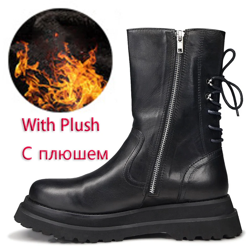 Men Winter Boots Erkek Ayakkabi/ зимние мужские ботинки с ремешком сзади на толстой подошве; теплые плюшевые ботинки; chaussure homme Botte 13#25/15D50 - Цвет: Men Winter Boots