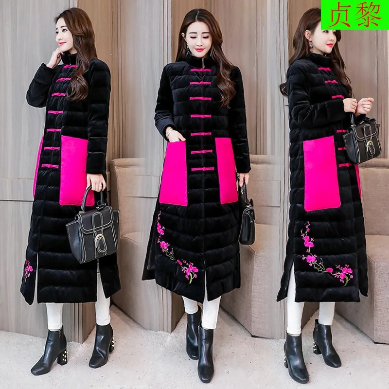 

2018 Winter New Style Korean-style Exta-long Long over-the-Knee Long Thick Gold Velvet Cotton-padded Clothes WOMEN'S Coat down J