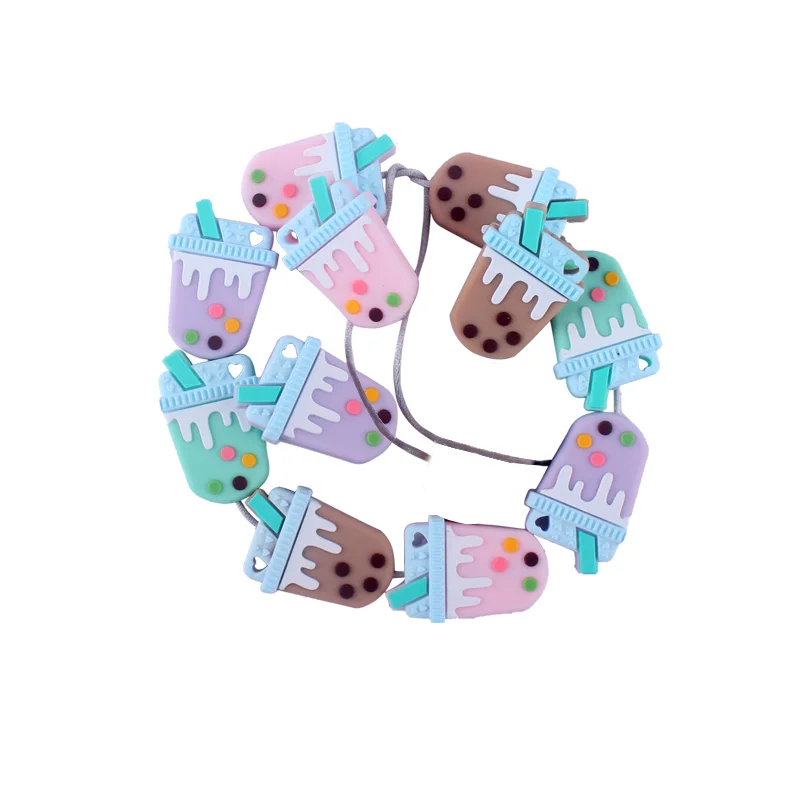 

5Pcs Mini Milk Tea Cup Food Grade Silicone Teether Beads for DIY Nursing Baby Products Cute Baby Teething Beads