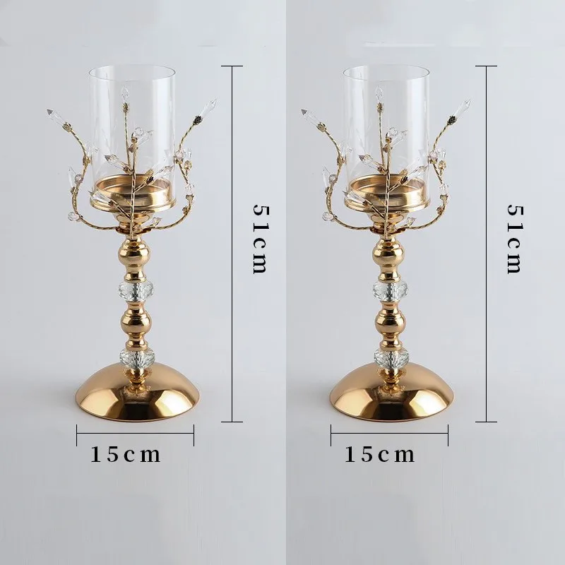 Gold 51cm 2pcs Золотой серебряный подсвечник Свадебная вечеринка фестиваль кованого железа Хрустальное стекло ремесла украшения Европейский стиль подсвечник - Цвет: Gold 51cm 2pcs