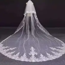 Erosebridal Новое поступление Соборная 350 см Фата невесты Кружевной Край вуаль Длинная женская свадебная белая вуаль