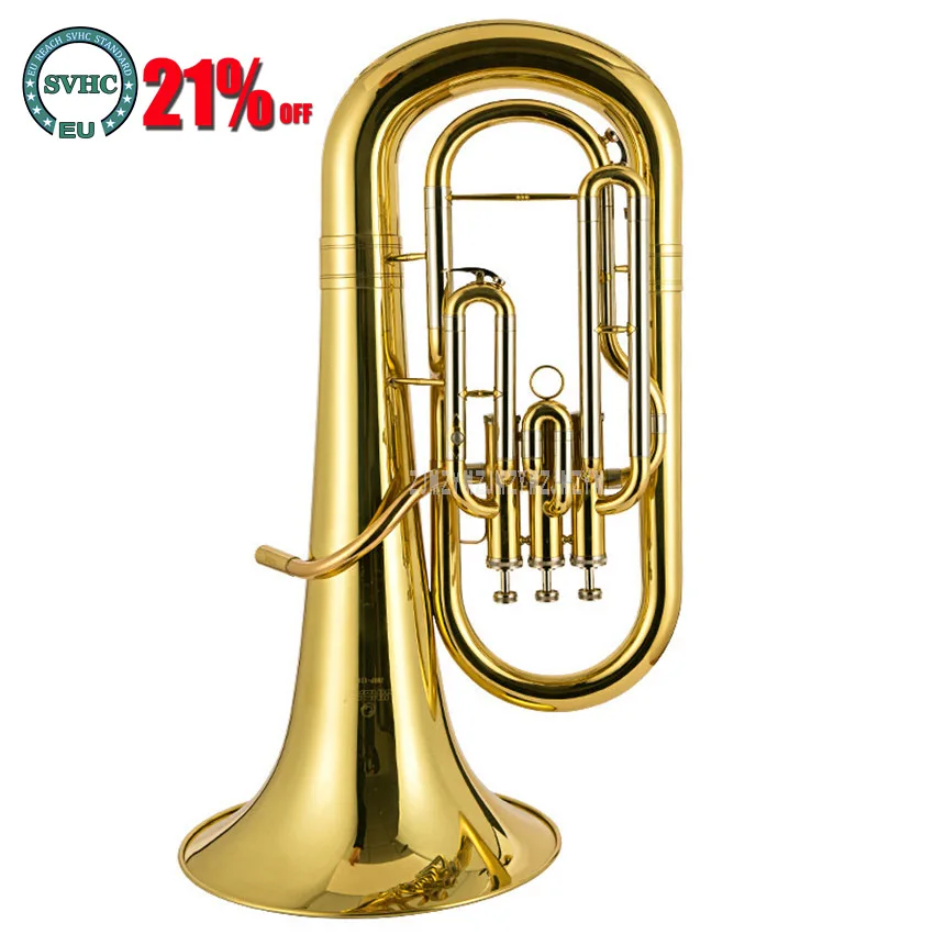 Professional Euphonium 3 Straight Key Bb Bass French Horn Gold Lacque Trumpet Brass Material Musical Instruments JBEP-1180