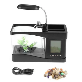 

Best Aquarium USB Mini Aquarium Fish Tank Aquarium with LED Lamp Light LCD Display Screen and Clock Fish Tank Black