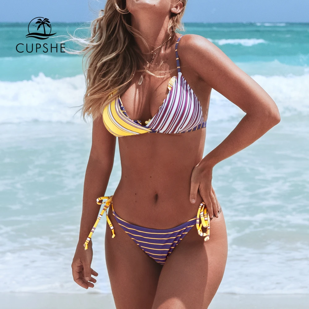 Женский комплект бикини CUPSHE из двух предметов желтого и фиолетового цветов в