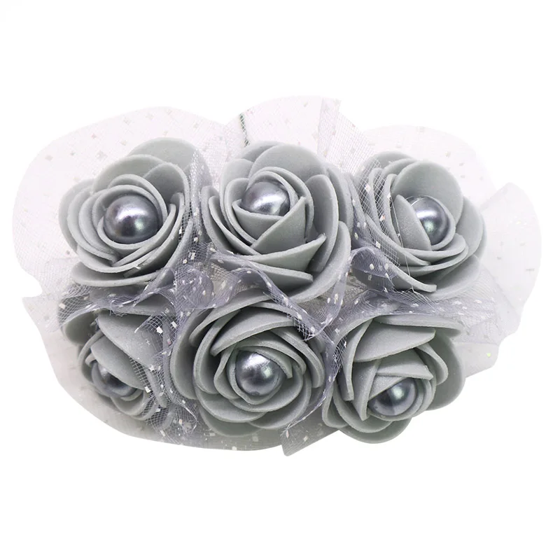 12pcs/lot 3cm Foam Mini Roses Pearl Bead Rose Artificial Flowers DIY Crafts for Wedding Decoration Bouquet Scrapbooking Supplies