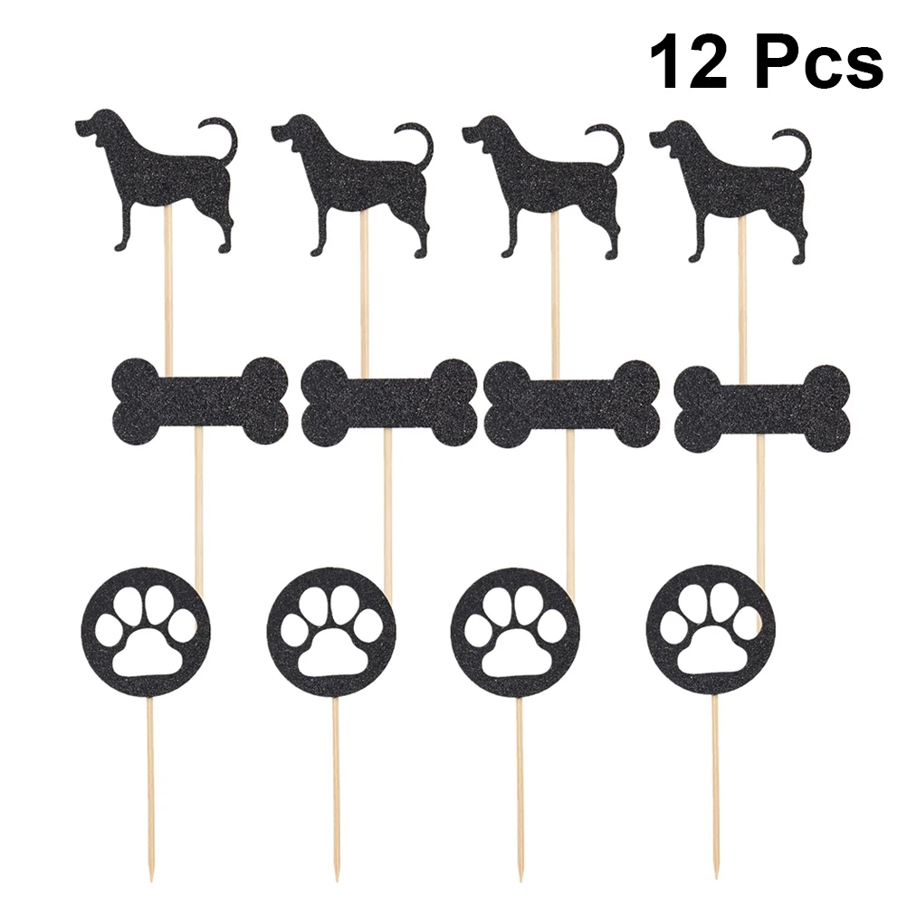 12pcs Decor Beautiful Footprint Cute Bone Shining Dog Cake Topper Cake Picks for Party Gathering Kid Birthday