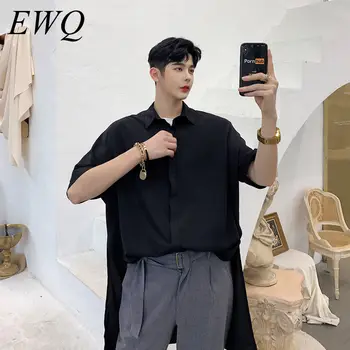 

EWQ / men's wear 2020 summer solid color front short back long side vent irregular oversize shirt fashion new half sleeve 9Y1808