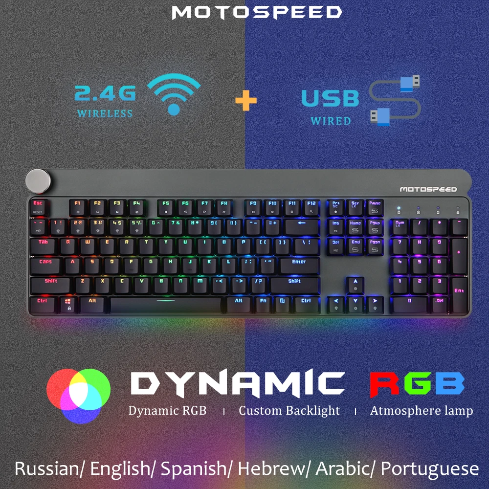 

Motospeed GK81 Gaming Mechanical Keyboard 2.4G Wireless 104 Key Gamer RGB Backlit For Computer Laptop Desktop PC Russian