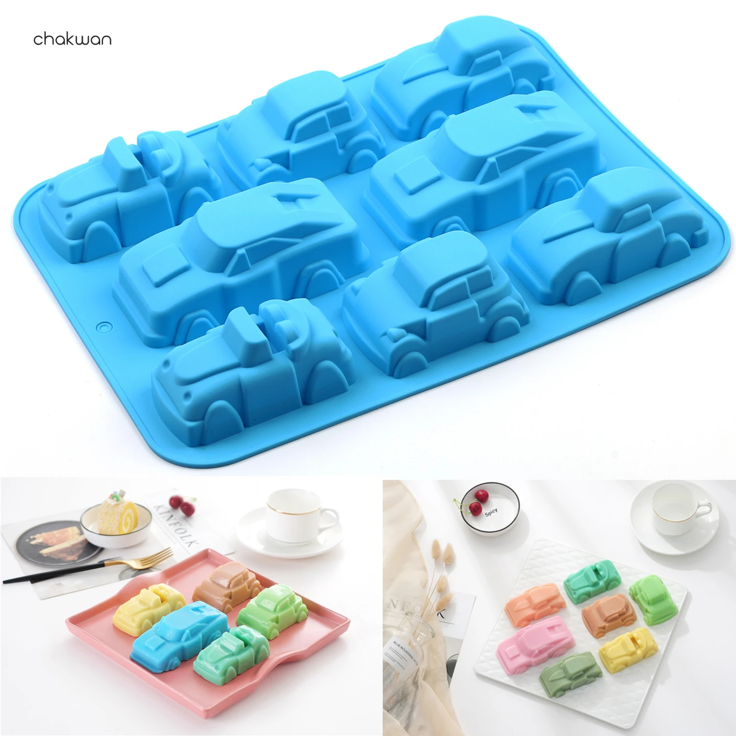 8 Cavity Cartoon Car Shape Silicone Mold Chocolate Muffin Ice Baking Pan Soap Bakeware Kicthen Fondant Cake Decoration Tool | Дом и сад