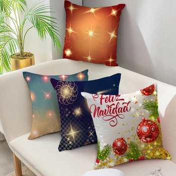 

Nanacoba Christmas Cushion Covers Square Christmas Gift Tree Bell Pillow Cases Home Decorative Sofa Throw Pillows Covers