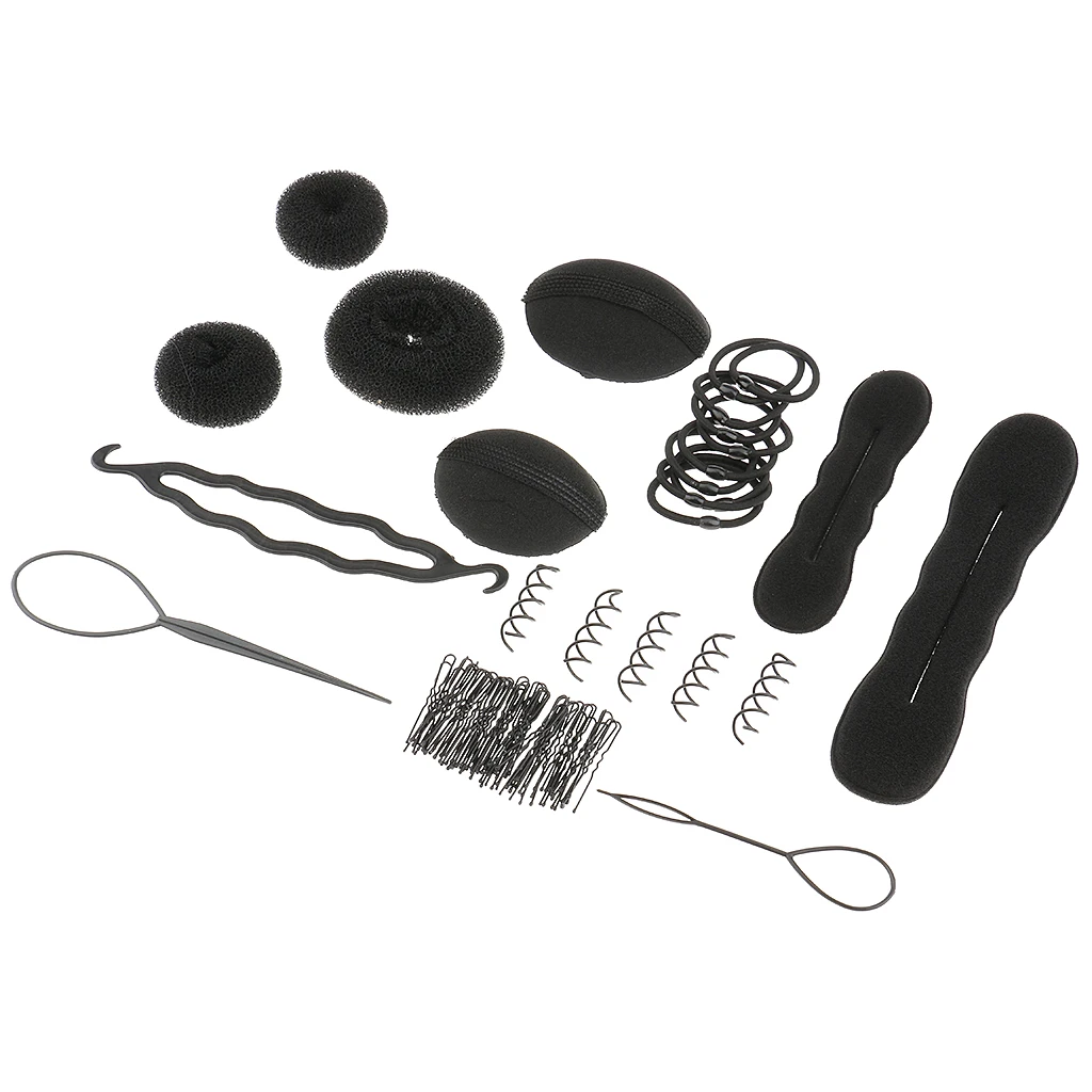 High Quality Hair Styling Accessories Set Bun DIY Maker Hair Clips Pins Elastic Ponytail Holder Ties Tools