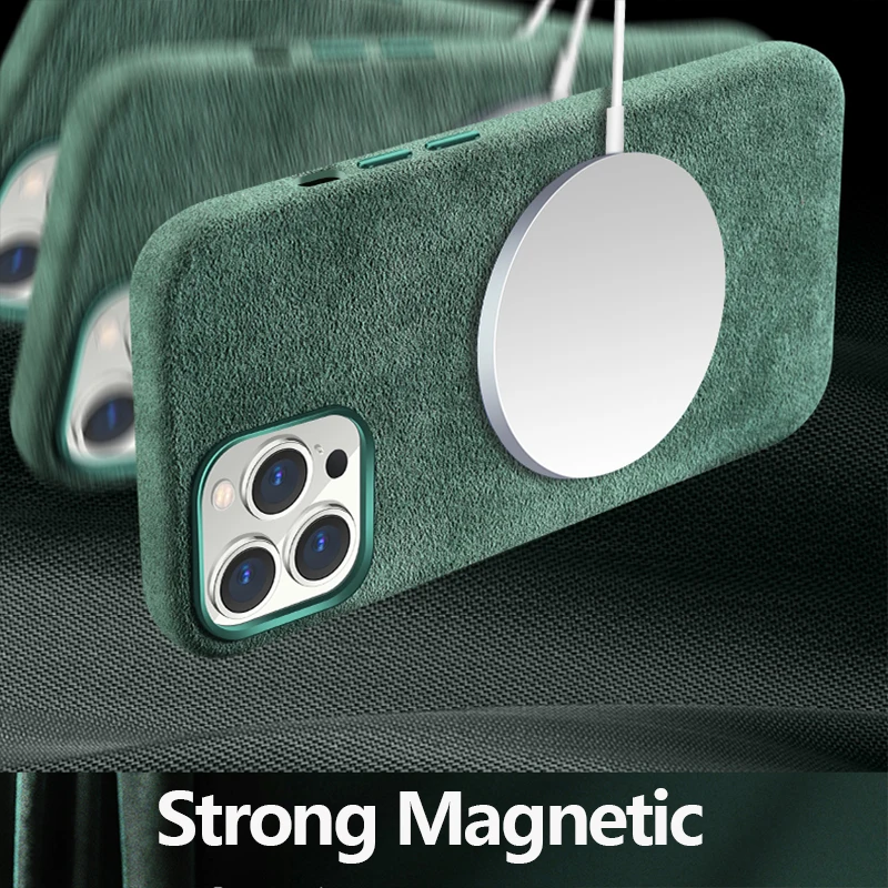 Italian Alcantara Case for iPhone 15 Pro Max Business Leather Phone Back Cover for iPhone 16 Pro Max Magnets For MagSafe Grey 3