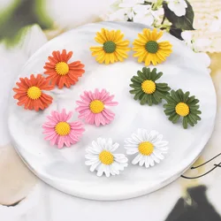Flower Daisy Stud Earrings for Women Jewelry Sweet Candy Petal Yellow White Pink Green Color Korean Holiday Earrings Accessories