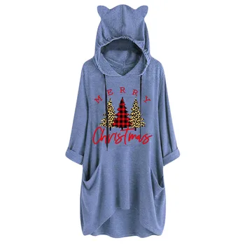 

Black Friday Deals Sweatshirts Hoodies Women Casual Print Cat Ear Hooded Shirt Long Sleeve Pocket Irregular Top Womens Clothing