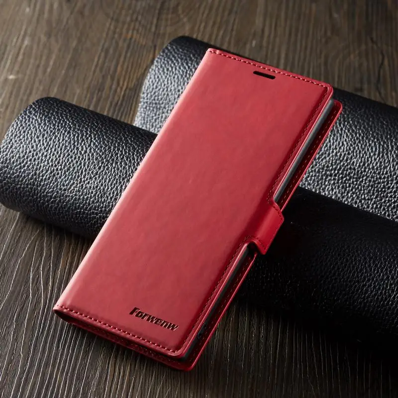 Red Чехол для samsung Galaxy Note 10 Plus, роскошный, с магнитной застежкой простой, матовый кошелек для телефона samsung Note 10 Plus Etui - Цвет: Red