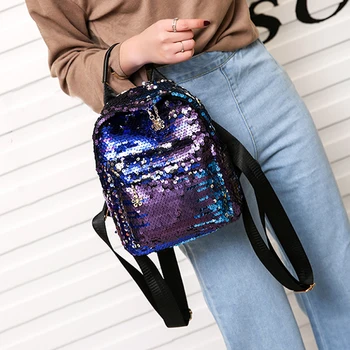 

Girls Adjustable Strap Glitter Fashion Rucksack Backpack Bling Handbag Small Shoulder Bag Dating Zipper Closure Travel Sequins