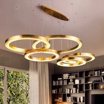 

modern crystal chandelier lighting living room bedroom indoor lighting creative circle ring dining room round lamp