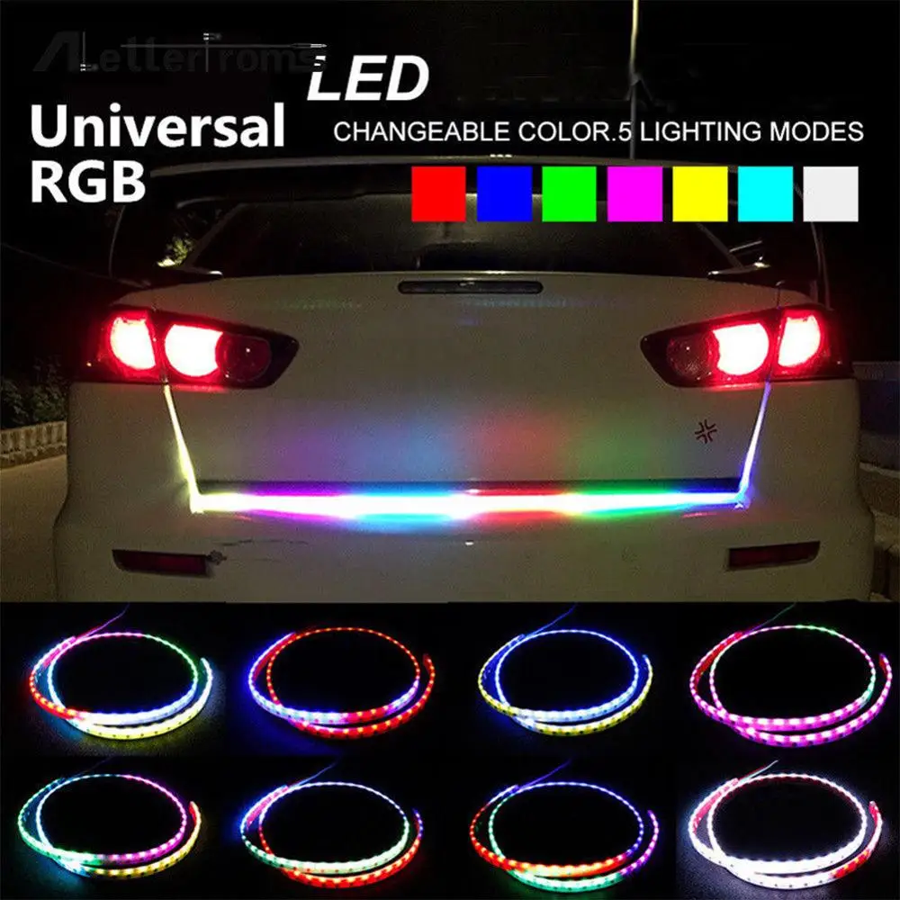 

120cm RGB Colorful Car Flow Type LED Strip Tailgate Turning Signal Lights Bar Trunk Strips Lamp 12V