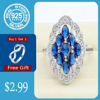 

Blue Sapphire 925 Sterling Silver Ring For Women Wedding Jewelry Free Gift