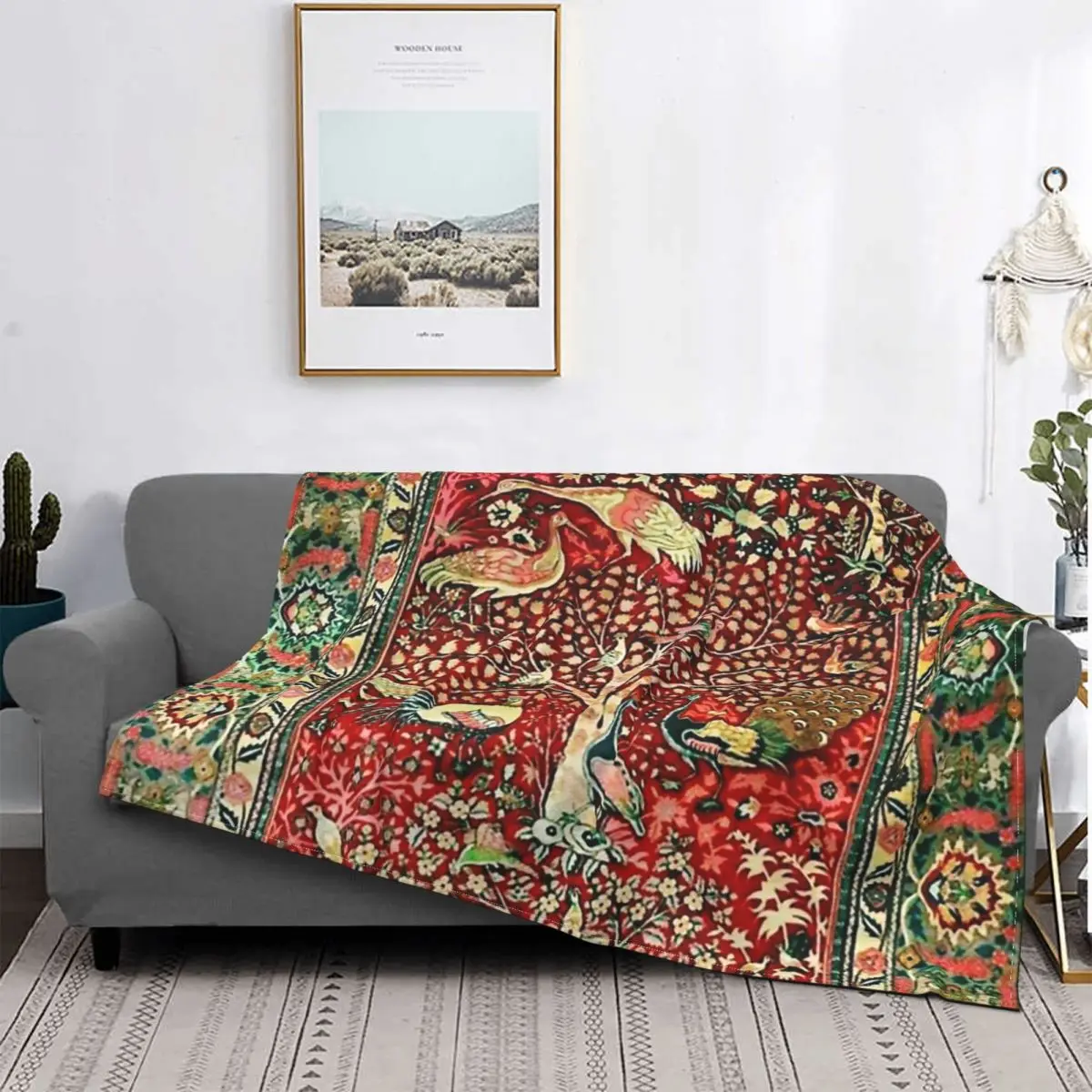 

Bird Tree Flowers Blanket Bohemian Boho Hippie Geometric Plush Warm Soft Flannel Fleece Throw Blankets For Sofa Bed Quilt Office