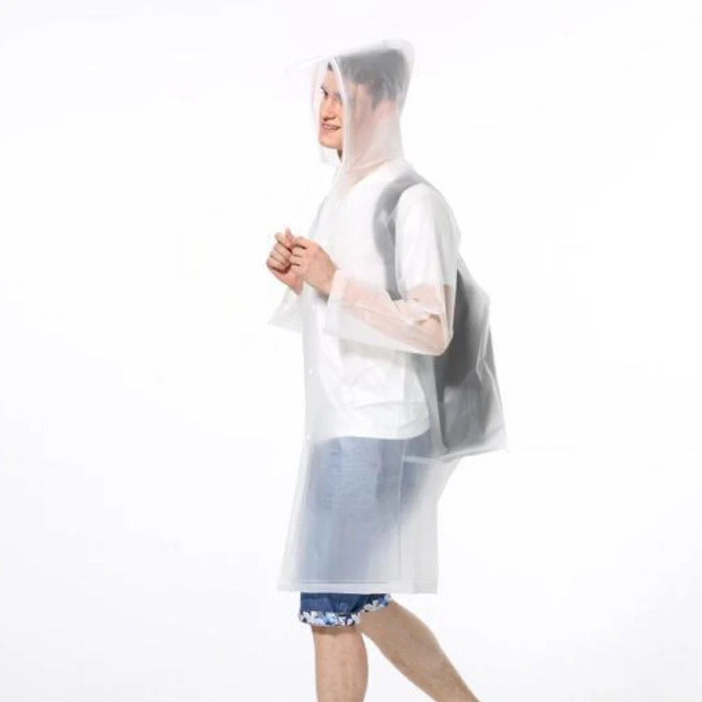 Waterproof Rain Poncho Reusable Adult Raincoat with Hoods & Cap Visor White