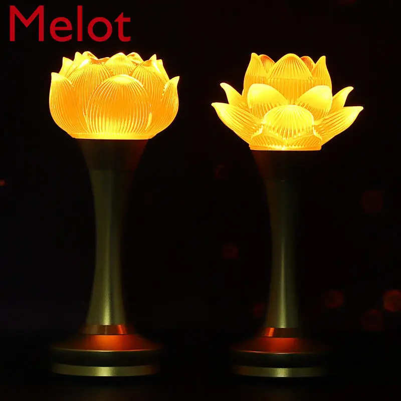 Rechargeable Buddha Worshiping Lamp Lotus Lamp for Buddha Worship Pair of Domestic God Table Front Lantern