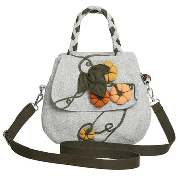 

Fashion Thin Line Applique Small Shopping Bag Ethnic Applique Ladies Cute One-Shoulder Handbag Boho Handbag