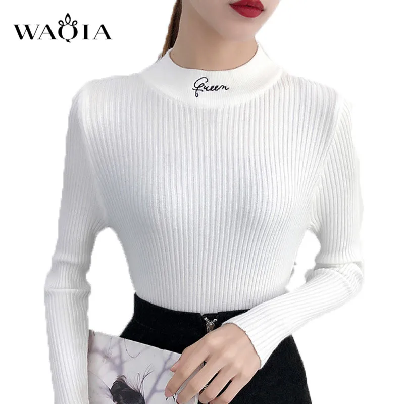 

2019 New Fall Turtleneck Sweaters Women Autumn Winter Long Sleeve Embroidery Letter Sweaters Casual Knitted Pullovers Top