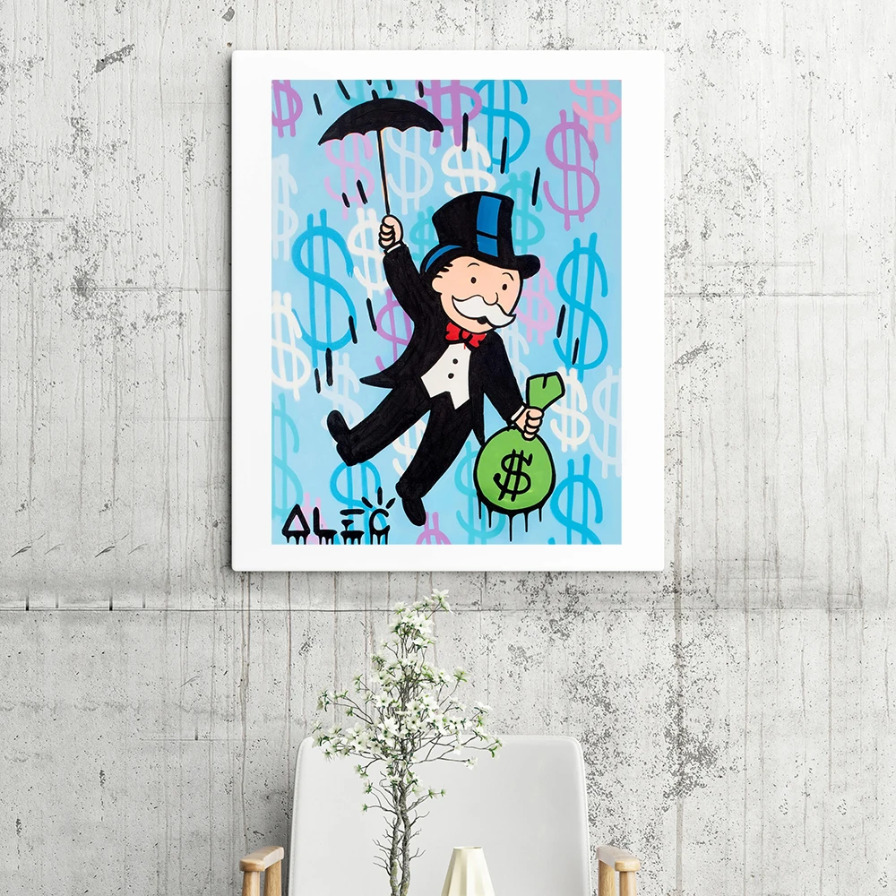 

Home Decor Graffiti Canvas Pictures Wall Art Alec Monopoly Paintings Prints Umbrella Modern Modular Dollar Poster Living Room