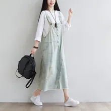 Robe ample en Jean pour femmes, tenue de cowboy, Vintage, en Denim, avec des trous, des bretelles, déchirée, 2020