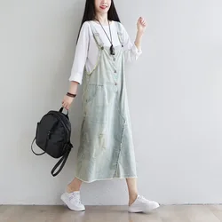 Vestido vaquero holgado Vintage para mujer, ropa vaquera holgada, con agujeros desgastados, 2020 agujeros