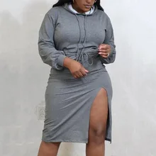 

Autumn Winter New Hooded Dresses for Women Grey Green Bodycon Full Sleeve High Split Fashion Causal Oversized Daily Wear Dress