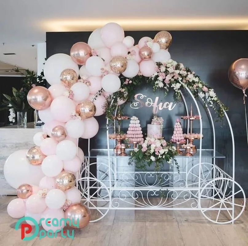 

98pcs 4D Round Rose Gold Balloon Garland Arch Mixed Light Pink White Latex Balloons Strip Chain for Birthday Wedding Decoration