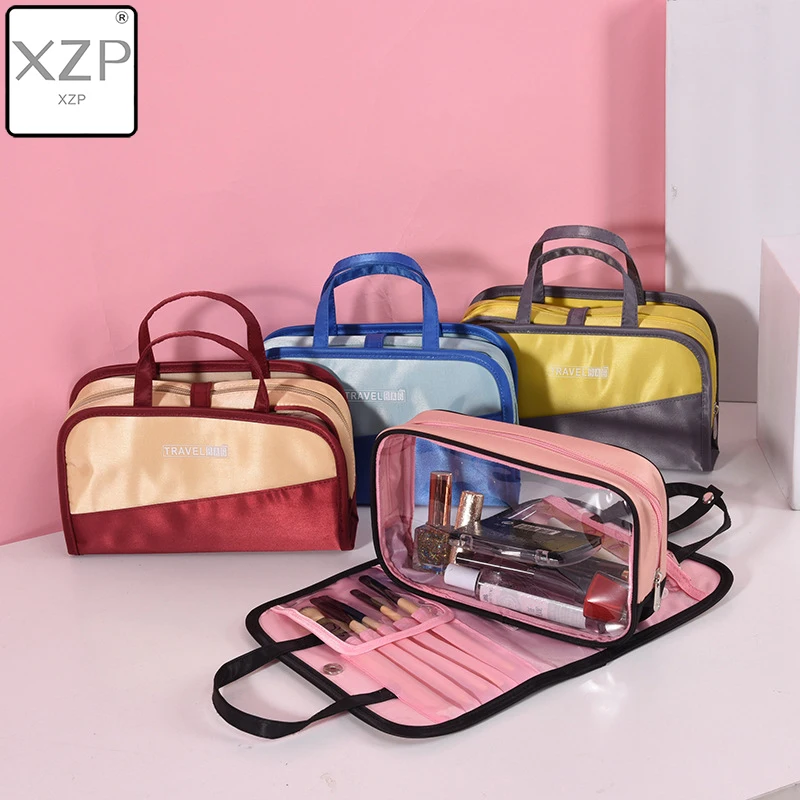 

XZP 2PC/Set Travel Cosmetic Bags Storage Makeup Bag Folding Toiletry Kits Wash Organizer Pouch Handbag PVC Portable Women Pack