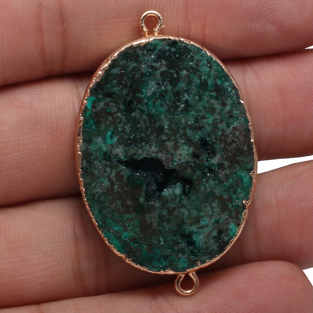 

Natural Stone Oval Shape Pendant Double hole connector for jewelry making DIY necklace bracelet accessories size 20x35mm