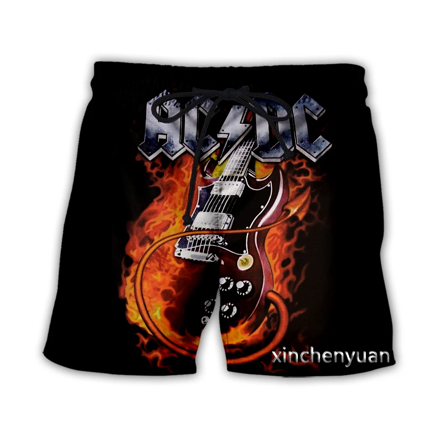 xinchenyuan New Men/Women AC DC Rock Band Art 3D Printed Casual Shorts Fashion Streetwear Men Loose Sporting ShortsT01