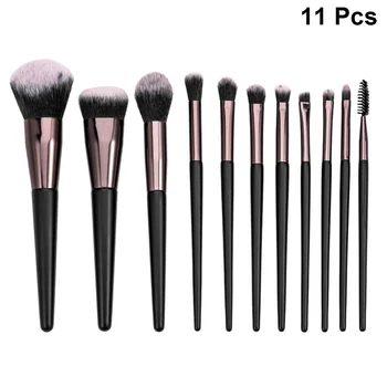 

11pcs Makeup Brushes Kit Black and White Cosmetics Brush Set Wooden Handle Nylon Bristles Powder Brush