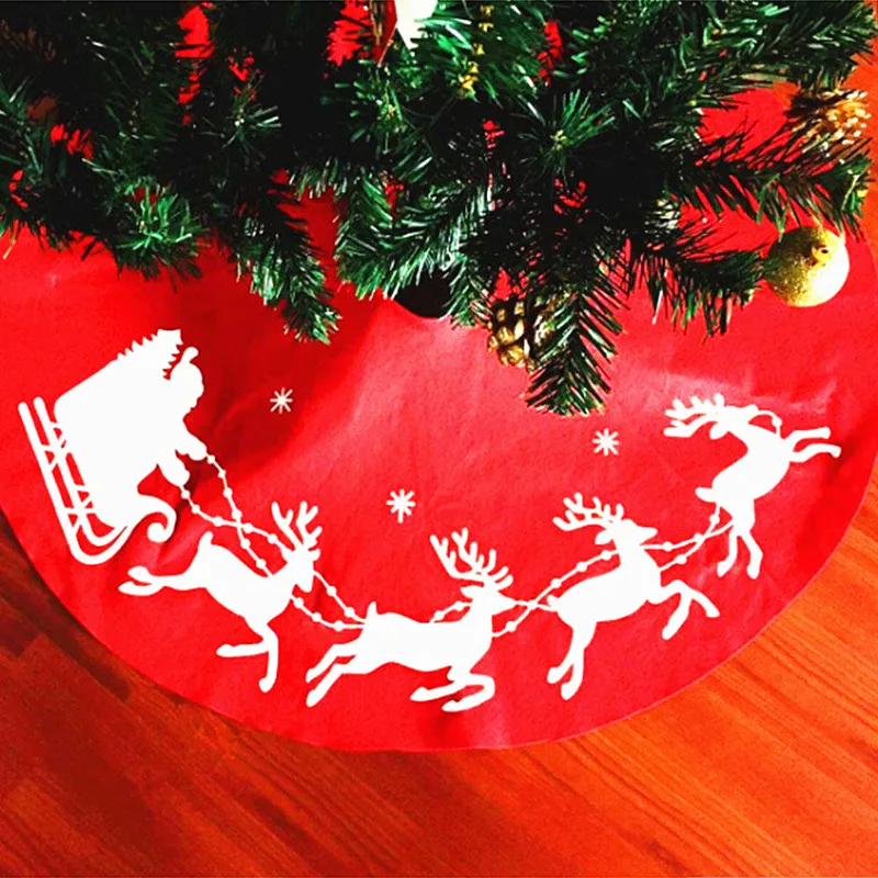 Deer Tree Christmas Tree Skirt Decoration Red+ White Decorations Supplies Reindeer Lovely Ornament Party Non-Woven Round