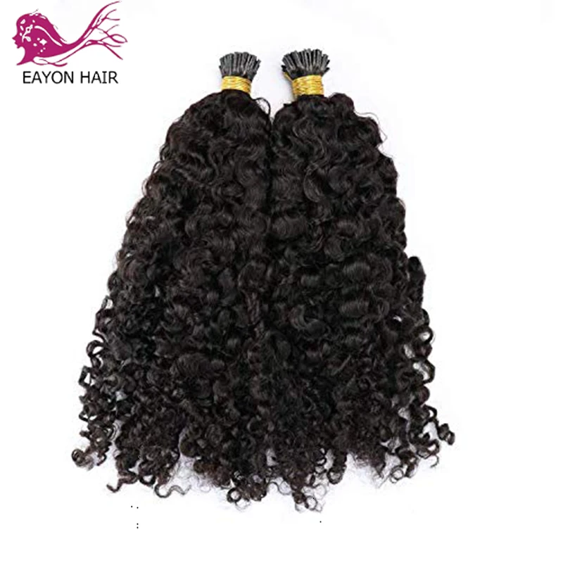 

EAYON Brazilian Remy I Tip Fusion Hair Sassy Curly Keratin I Tip Hair Extensions Pre Bonded Black Brown Color 0.1g/Strand 8-28"