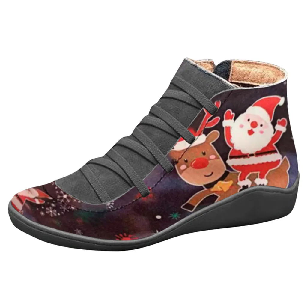 Новая зимняя обувь женские ботинки с рождественским принтом Санта Клауса женские ботильоны женские зимние ботинки повседневные ботинки