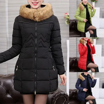

Plus Size Middle Aged Winter Parkas Women Jacket Hooded Fur Collar Parka Womens Cotton Long Thick Jacket Coat Warm Overcoat