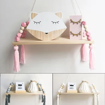 

Macaron Style Shelf Pink Octagon Beads Decoration Storage Wall Hanging Wooden Toy Model Children Room Furnishing Decoration