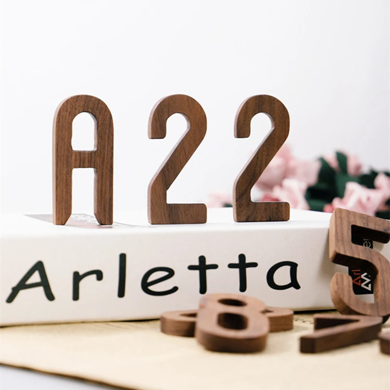 Black Walnut Wall English Alphabet Numbers Combination House Cafe Bar DIY Adhesive Wooden Decoration Letters Numbes