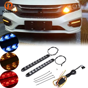

POSSBAY Car Flexible LED Daytime Running Lights Waterproof Arrow Flasher Warning Lights White/Amber Strip Turn Signal Lights