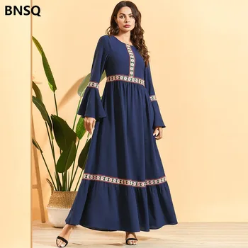 

Muslim Women BOHO Maxi Dress Long Adult Fashion Robe Musulmane Turkish Dubai High Waist Long sleeve Abaya Muslim Robe Plus Size